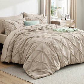 Bedsure oversized king comforter beige with pinch-pleat detailing for a luxurious texture