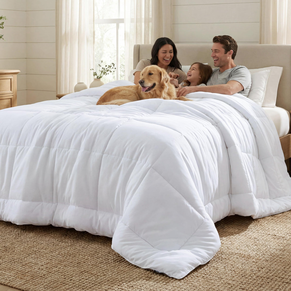 Bedsure oversized king comforter corner tabs secure duvet for even fill and warmth.