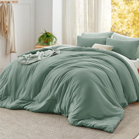Bedsure oversized king comforter in sage green front view offers all-season coziness.