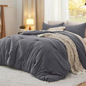 Bedsure oversized king comforter in dark grey offers plush warmth for all seasons.