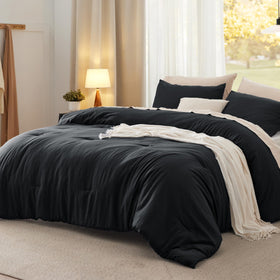 Bedsure oversized queen comforter in black soft fabric for year-round coziness.