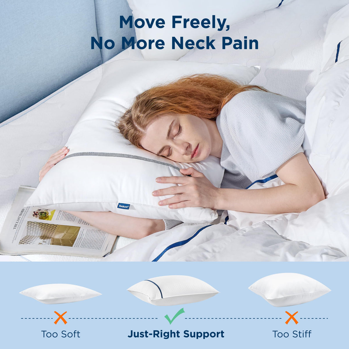 Bedsure pillow size 19x28 demonstrates queen dimensions