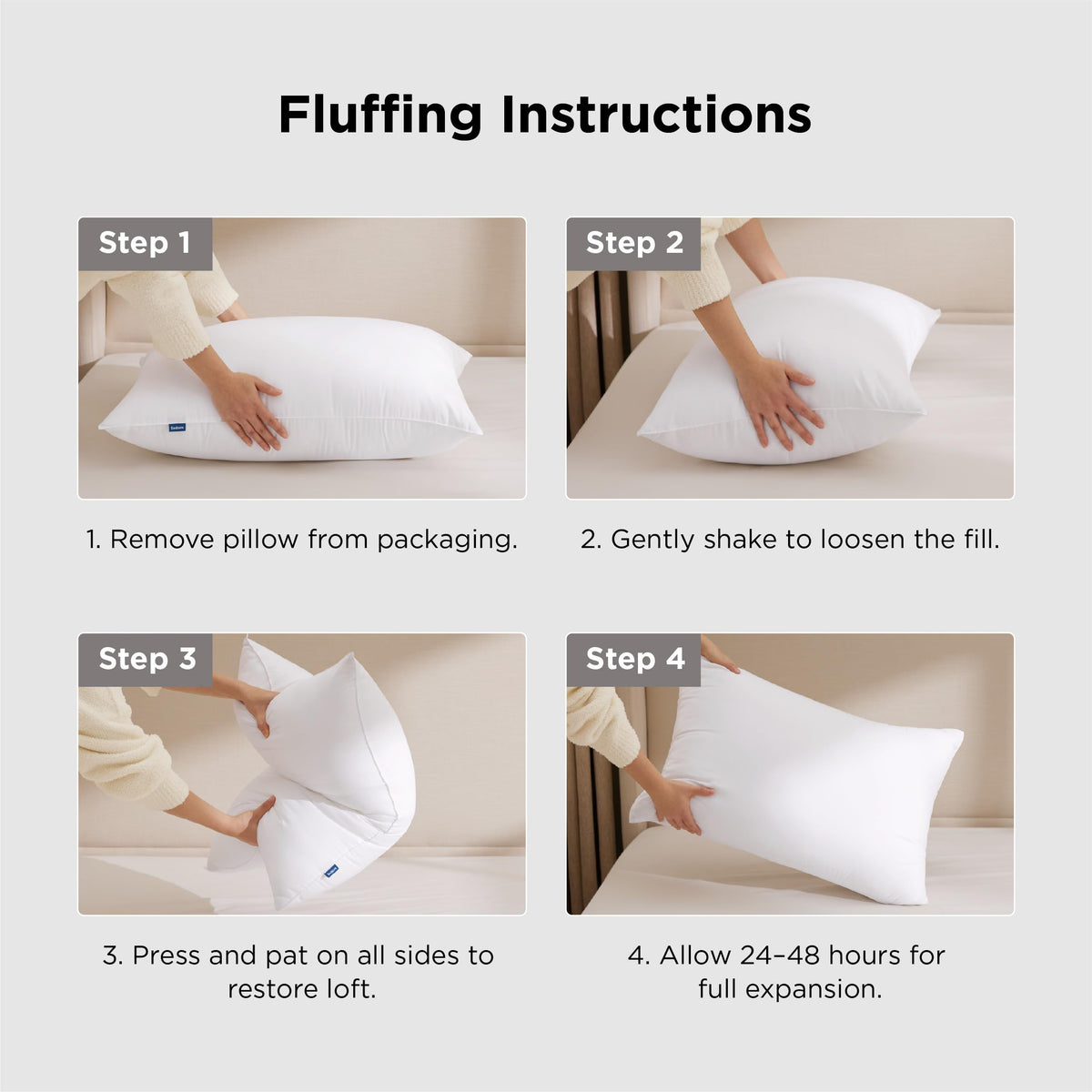 Bedsure white queen-size pillow arrangement ready for stack or bed setup.