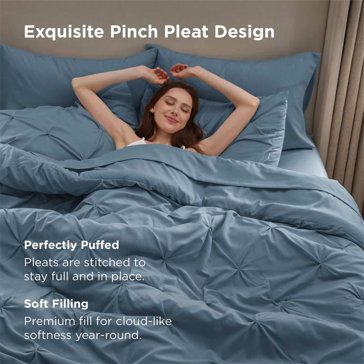 Bedsure pinch pleat design close-up highlighting refined geometric texture