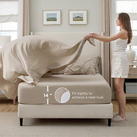 Bedsure pinch-pleat geometric decor in beige enhances elegant bedroom visuals