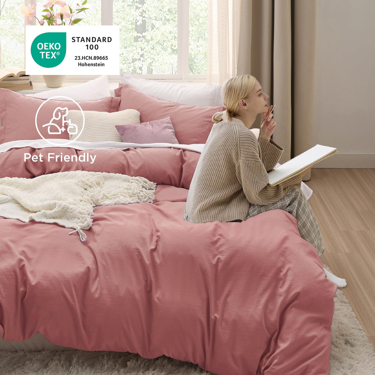 Bedsure pink clay duvet cover zipper closure detail for secure fastening