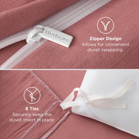 Bedsure pink clay duvet cover with eight corner ties keeping insert in place