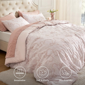 Bedsure pink full-size comforter outer face shows soft, breathable GentleSoft fabric.
