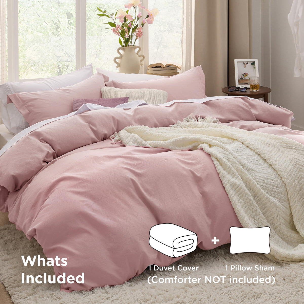 Bedsure pink pillow sham 20x26 completes the coordinated bedding look.