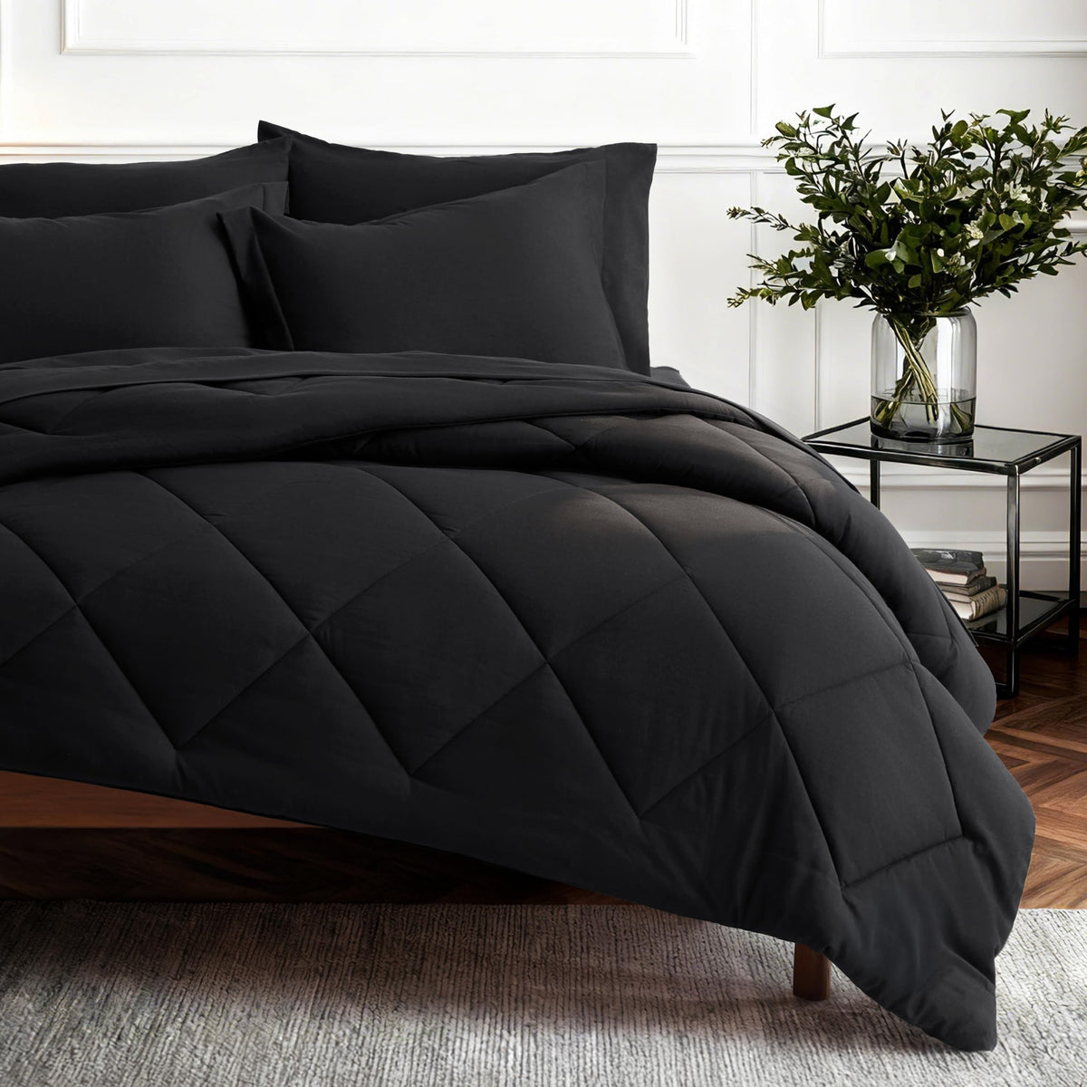Bedsure Premium Series 7-piece black full comforter set for hotel-like comfort