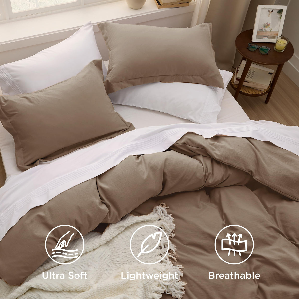 Bedsure prewashed polyester fabric close-up showing softness and breathability.