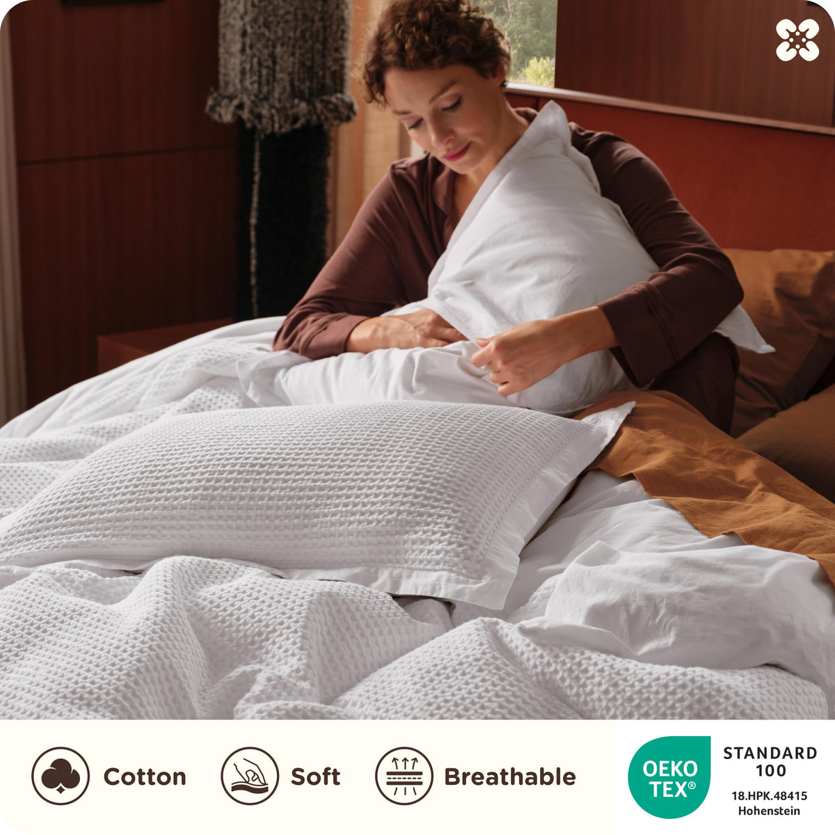 Bedsure Purewoven breathable bedding set king showing 3-piece design for all-season use