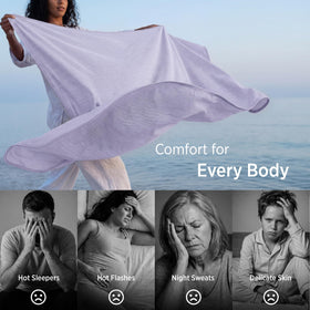 Bedsure purple cooling blanket on a couch for relaxed cooling comfort