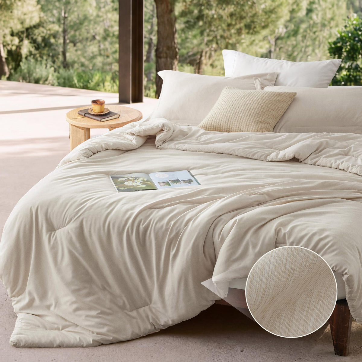 Bedsure queen comforter in beige with soft microfiber texture for all-season softness