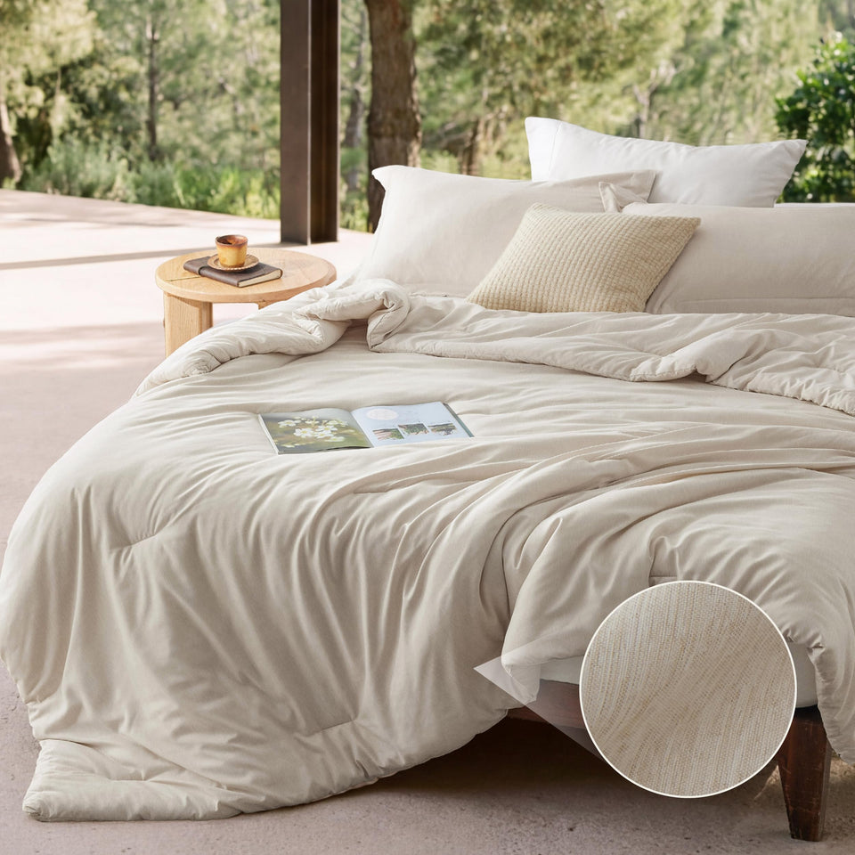 Bedsure queen comforter in beige with soft microfiber texture for all-season softness