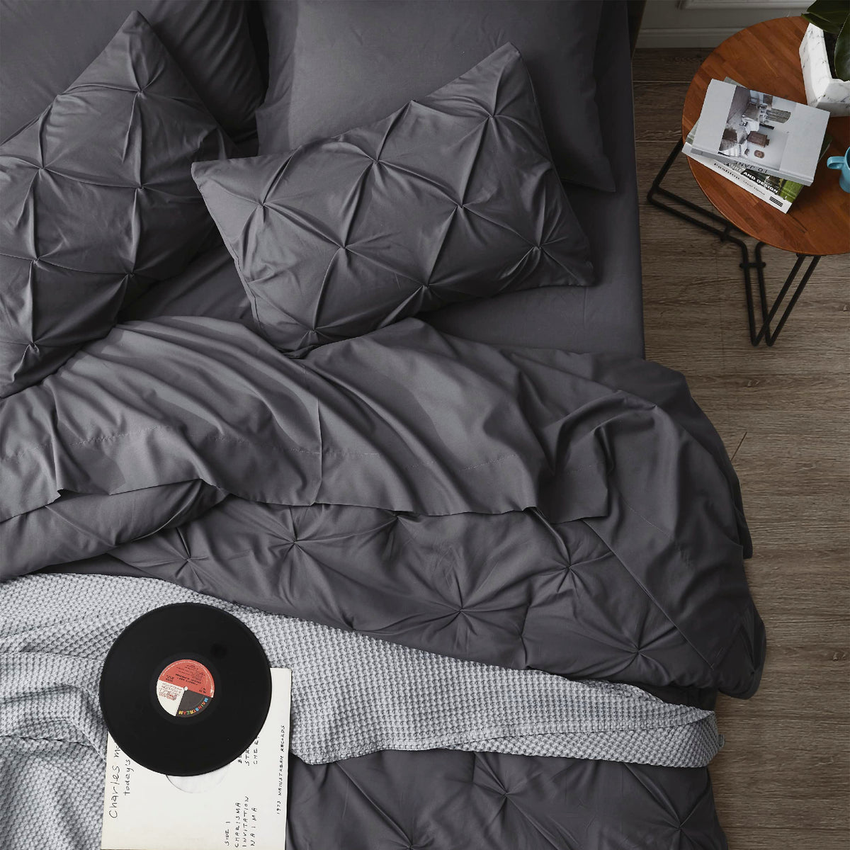 Bedsure shams in dark grey, matching comforter for a polished look