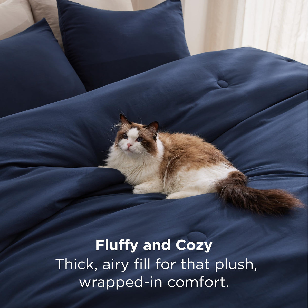 Bedsure queen comforter navy with pillow shams completes the coordinated bedding look.