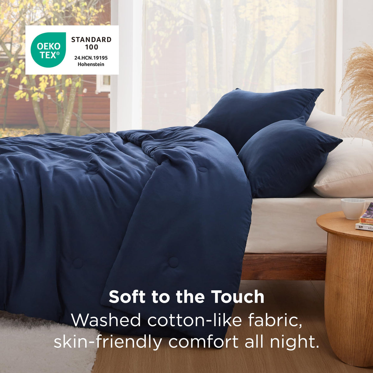 Bedsure queen comforter navy arrives vacuum-packed for easy shipping and quick setup.
