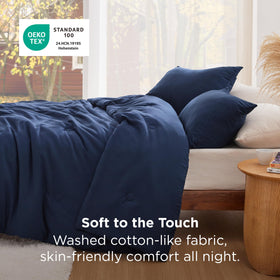 Bedsure queen comforter navy arrives vacuum-packed for easy shipping and quick setup.