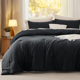 Bedsure queen comforter set styled for all seasons with easy care.