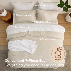 Bedsure queen comforter set beige folded layers emphasize neat storage and prep.