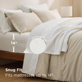 Bedsure queen comforter set beige pillows shams closeup signals premium craft.