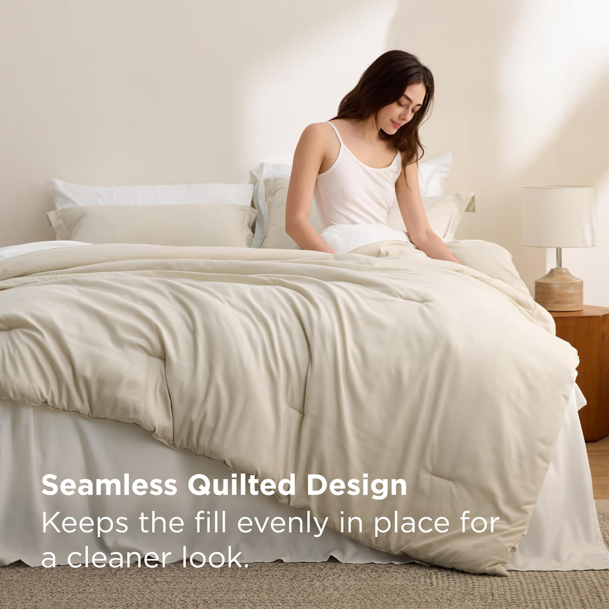 Bedsure queen comforter set beige sheet collection demonstrates coordinated bedding.
