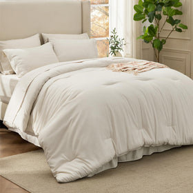 Bedsure queen comforter set beige showing soft brushed microfiber texture for plush warmth