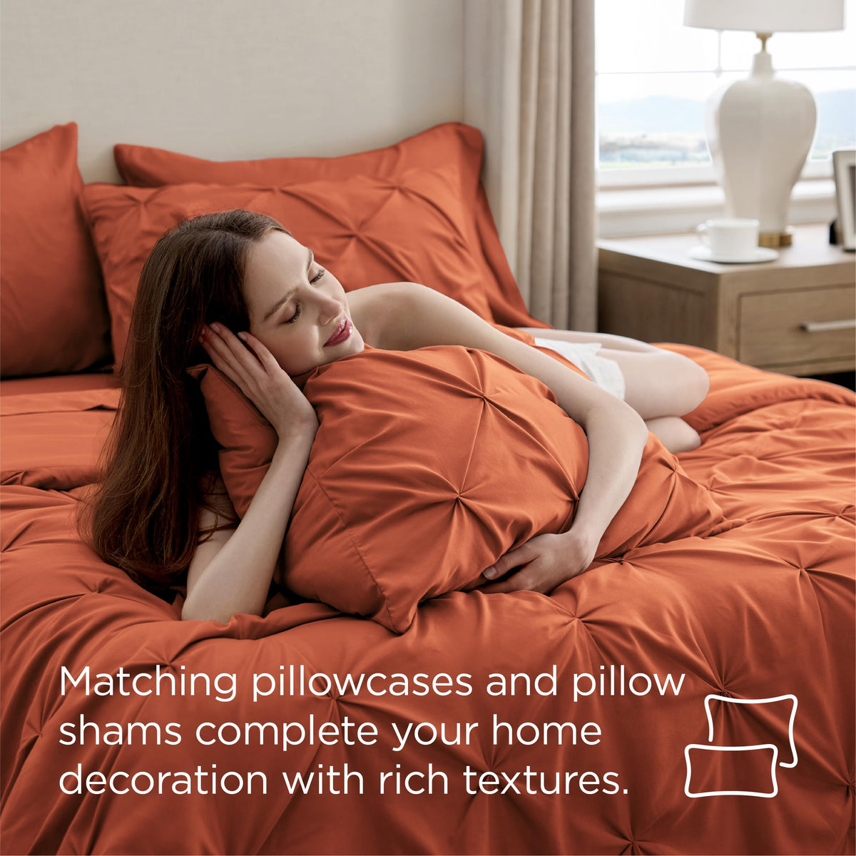 Bedsure queen comforter set burnt orange bedroom decor idea for cozy seasonal styling