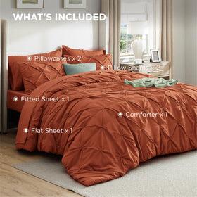 Bedsure queen comforter set burnt orange in-a-box shows complete bedding ensemble