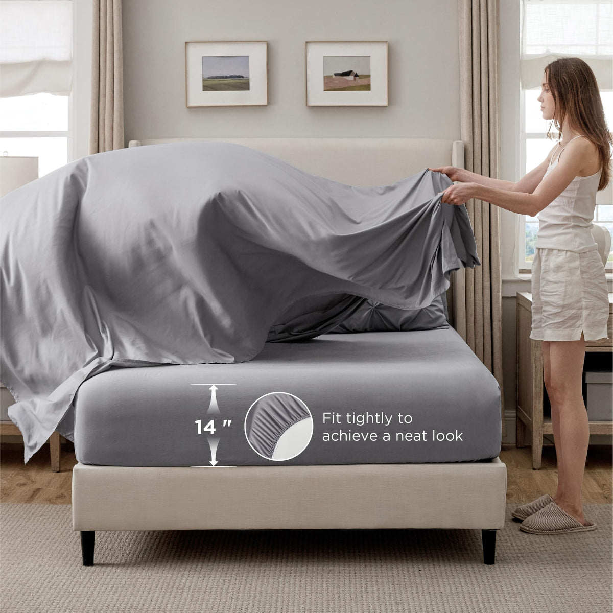Bedsure pinch-pleat design close-up enhances upscale bedroom decor.