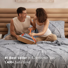 Bedsure grey sheet set and pillowcases provide complete bed-in-a-bag convenience.