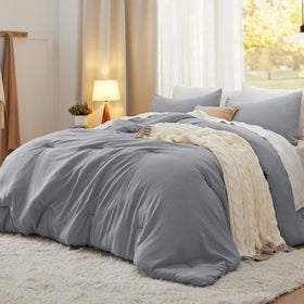 Bedsure queen comforter set in grey with soft-touch fabric for all-season comfort