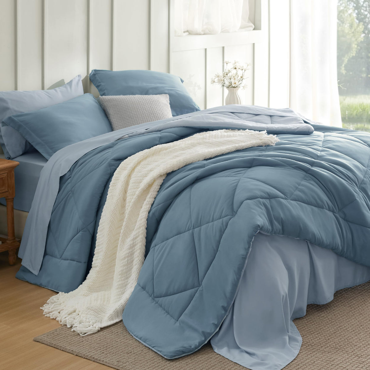 Bedsure queen comforter set with reversible dual-tone design for versatile styling.