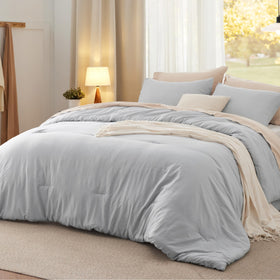 Bedsure queen comforter set soft-texture with cotton-like feel for cozy nights.
