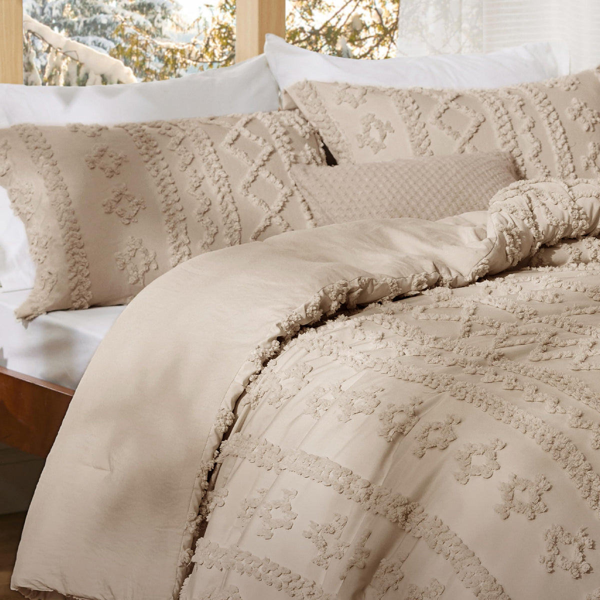 Bedsure queen comforter with two shams ready for styling.