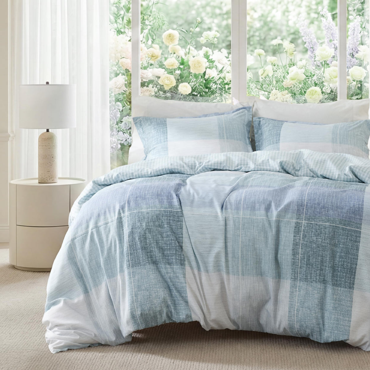 Bedsure queen duvet cover in gingham buffalo plaid, reversible for versatile styling.