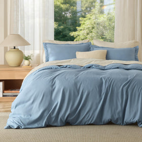Bedsure queen duvet cover mineral blue with soft microfiber fabric for restful sleep.
