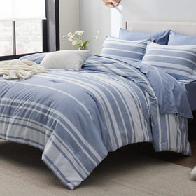 Bedsure queen fitted sheet blue stripes for secure fit