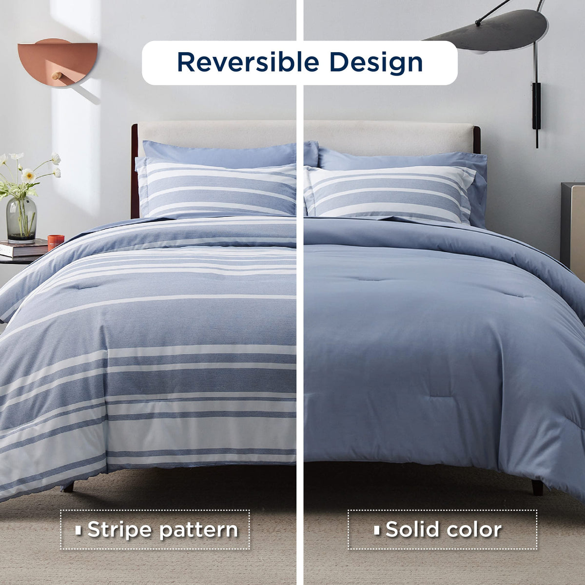 Bedsure queen flat sheet blue stripes adds smooth layer