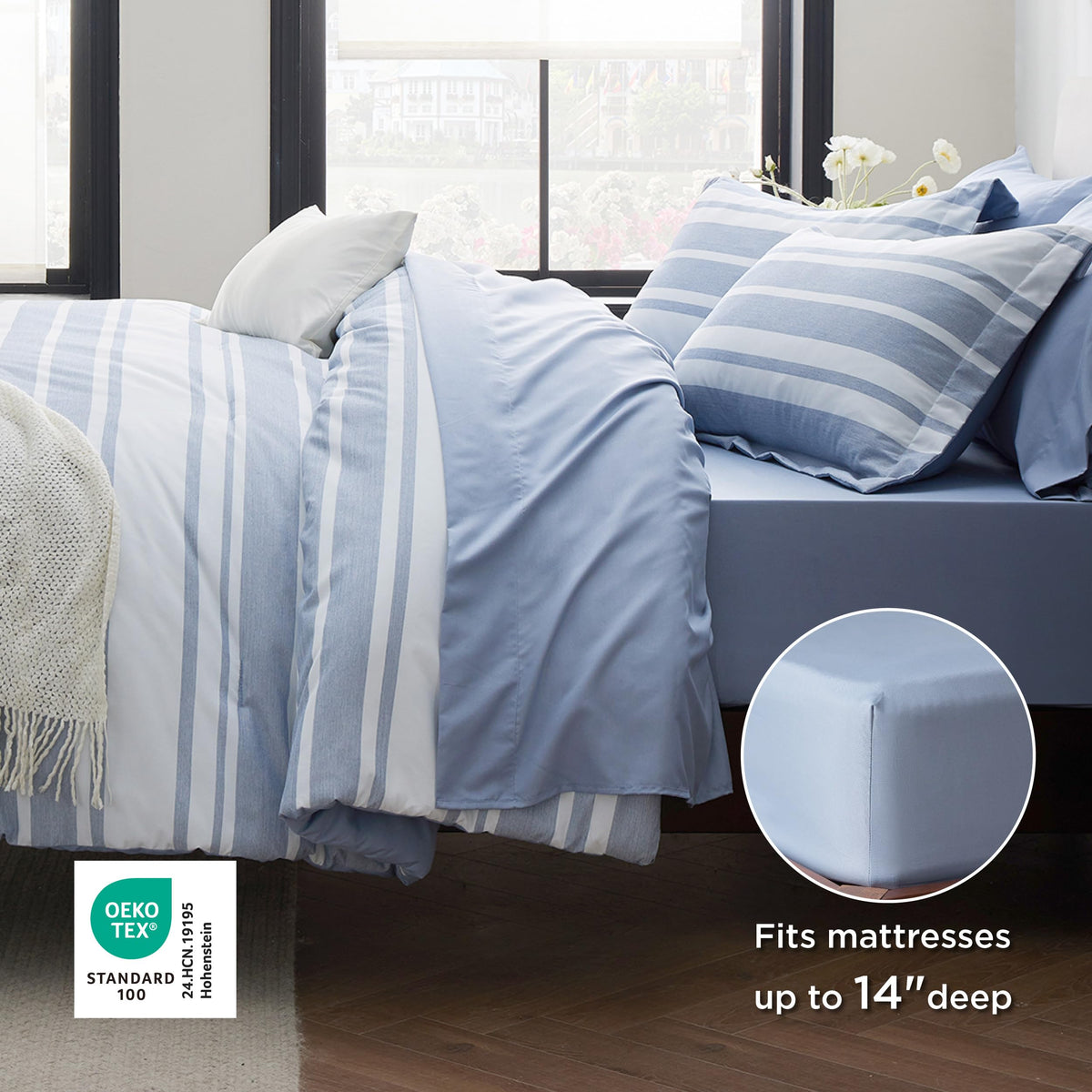 Bedsure queen pillowcases blue striped design with soft touch