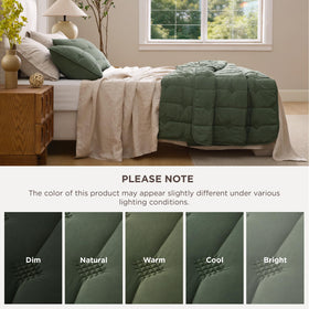 Bedsure queen quilt on a bed showing elegant vertical stitching.