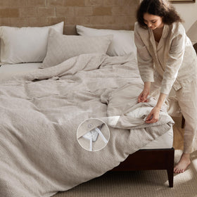 Bedsure queen 90x90 duvet cover shown with detailed drape and fit.