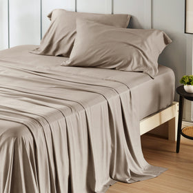 Bedsure queen sheet set bamboo-rayon cooling close-up shows breathable fabric for hot sleeps