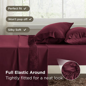 Bedsure queen sheet set easy-care fabric resists wrinkling and fading.