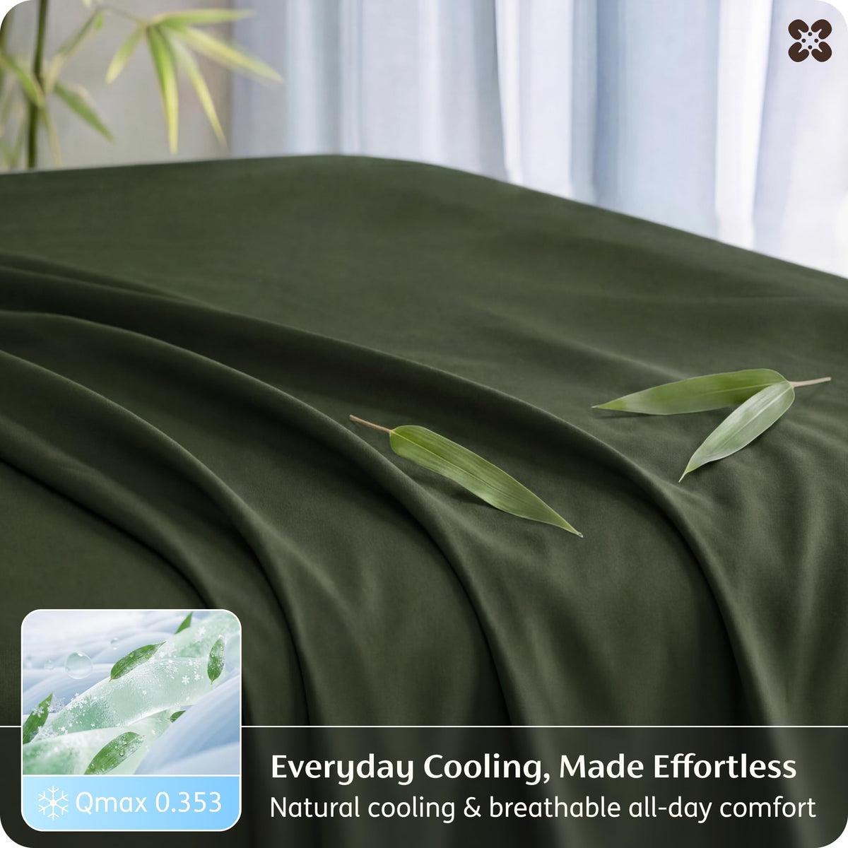 Bedsure fitted-elastic-360 image highlights secure 360-degree stretch around the bed.