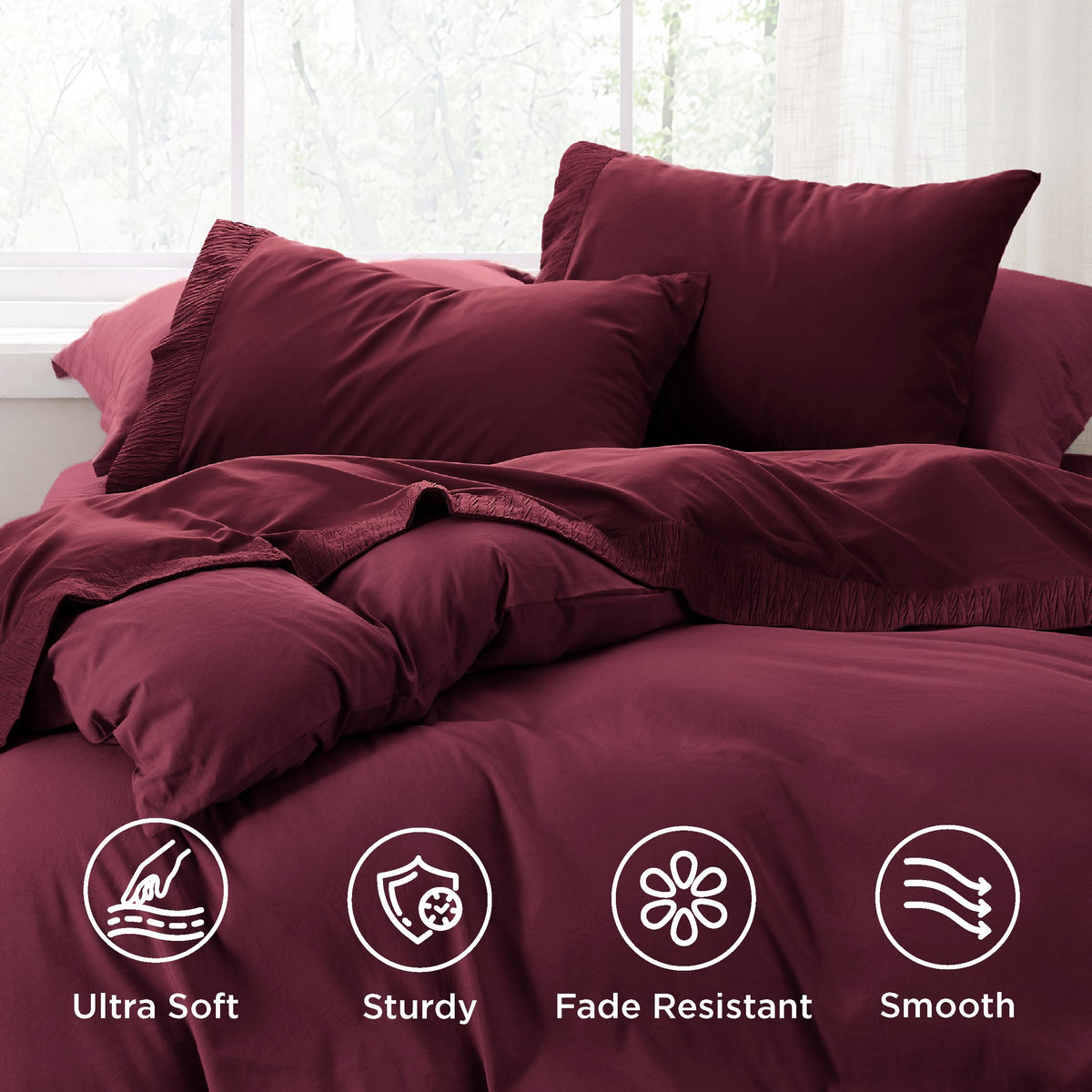 Bedsure queen sheet set fitted sheet deep pockets keep sheets secure.