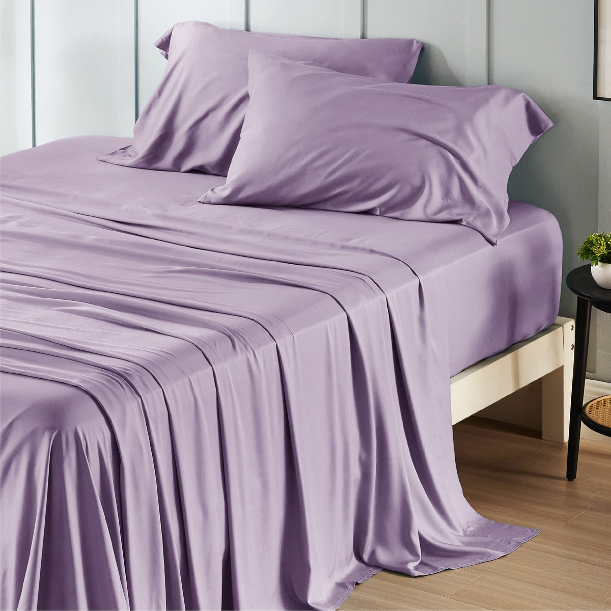 Bedsure queen sheet set flat sheet in lilac for cool, silky comfort