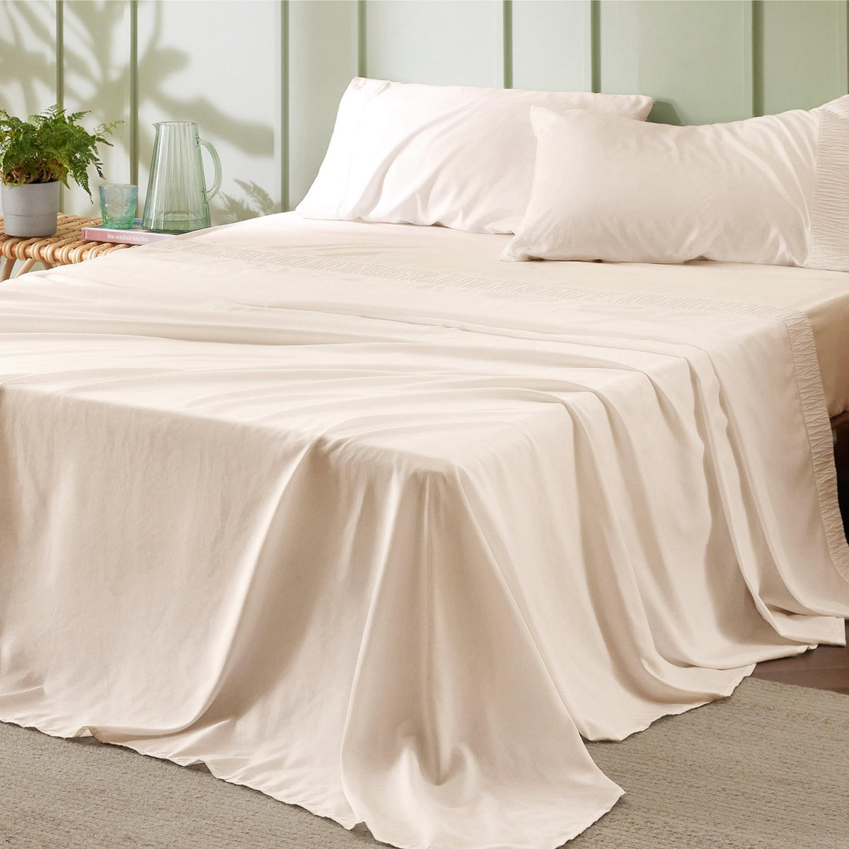 Bedsure queen sheet set flat sheet ruched edge adds a stylish border and premium feel