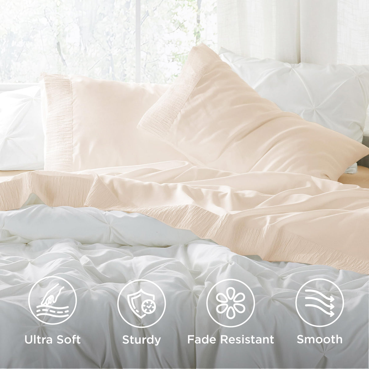 Bedsure queen sheet set pillowcases ruched hem luxurious detail for pillows